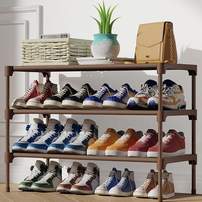 Kitsure Shoe Rack - Non-Woven Shoe Rack Shelf, Shoe Organizer for Closet, Entryway, Garage & Corridor, Stackable Shoe Shelves, 27.5" Wide - 3 Tier, Brown - Image 2