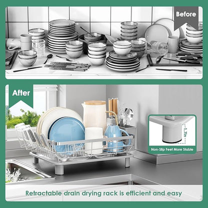 MOUKABAL Dish Drying Rack, Dish Rack, Stainless Steel Dish Racks for Kitchen Counter, Dish Drainer with Removable Utensil Holder, Drainboard (Grey,Stainless Steel,13''W x 17''L) - Image 5