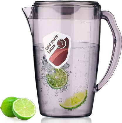 HOMQUEN Plastic Pitcher, 60 Oz/1.8L Water Carafe with Lid, Iced Tea Pitcher, Jar Pitcher, Jug with Handle for Tea, Juices, Milk, Cold or Hot Beverages (1 Pack/Gray) by HOMQUEN