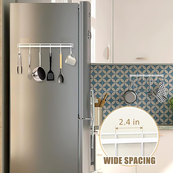 Kitchen Utensil Hanger, Adhesive Utensil Holder Wall Mount Kitchen Rack Rail with 12 Hooks, Space Saving and No Drilling, White, 2 Pcs - Image 5