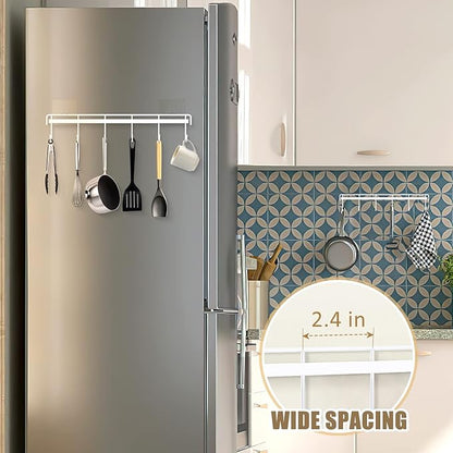 Kitchen Utensil Hanger, Adhesive Utensil Holder Wall Mount Kitchen Rack Rail with 12 Hooks, Space Saving and No Drilling, White, 2 Pcs - Image 5