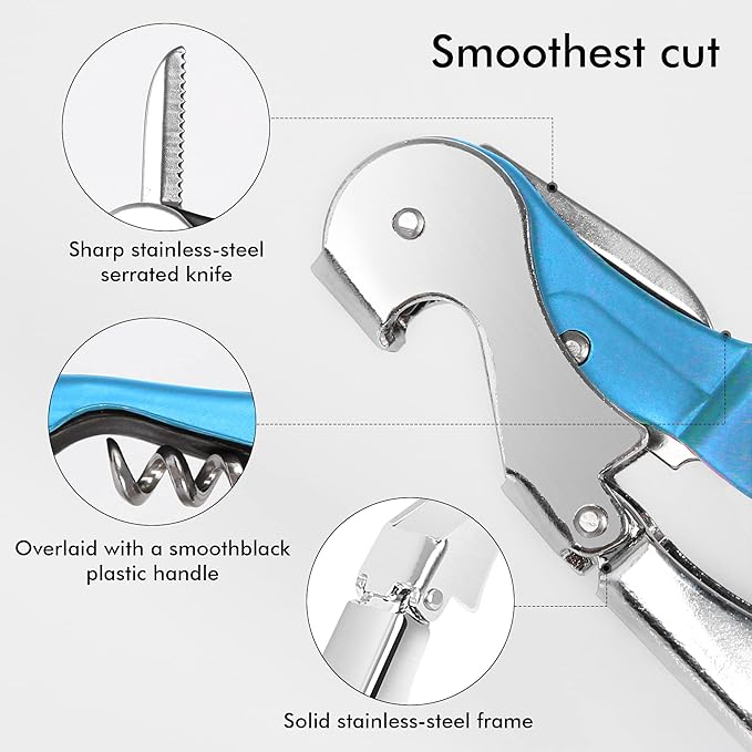 Professional Waiter Corkscrew Wine Openers Set(2PCS), Heavy Duty Stainless Steel Hinges Wine Key for Restaurant Waiters, Sommelier, Bartenders - Image 4