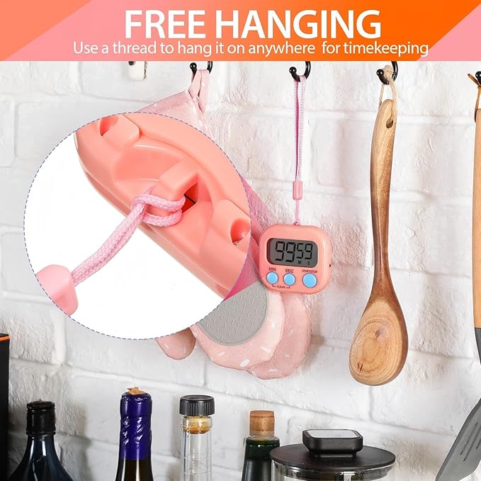 Weewooday 24 Pcs Digital Kitchen Timer Magnetic Timer Bulk On/Off Switch Minute Second Count up Countdown Loud Alarm for Exercise Cook Baking (Pink,Orange) - Image 7