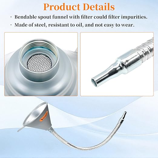 27.56" Steel Bendable Spout Funnel with Filter for All Automotive Oils, Metal Flexible Long Funnels for Automotive Use for Transmission Fluid, Diesel Fuel, and Other Liquids - Image 4