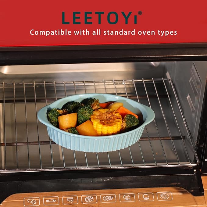 LEETOYI Porcelain Small Oval Au Gratin Pans, Baking Dish Set for 1 or 2 person servings, Bakeware with Double Handle for Kitchen and Home, Set of 2 (Turquoise) - Image 4