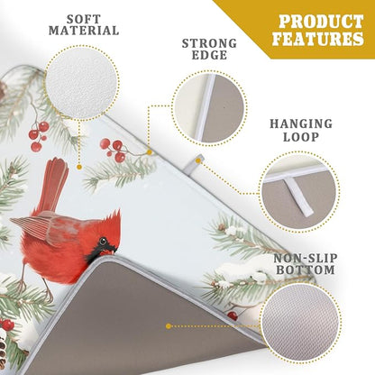 Winter Cardinal Bird Dish Drying Mat for Kitchen Counter 18x24 Christmas Snow Scene Theme Seasonal Absorbent Reversible Microfiber Drying Mats Kitchen Countertop Protector Dishes Drainer Pad - Image 4