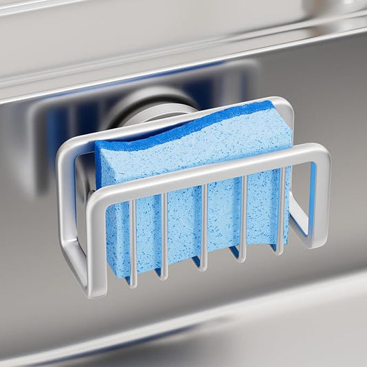 TAILI Sink Caddy with Strong Suction Cup, Sponge Holder for Kitchen Sink Oganizer, Removable Rustproof Aluminum Sponge Holder, Dish Brush for Scraper - Silver by TAILI