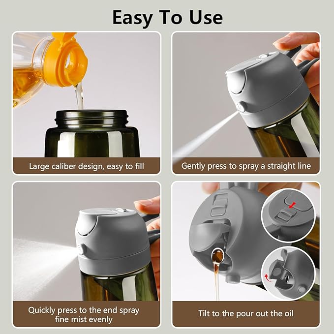 SWEET VIEW 2PCS Olive Oil Dispenser and Oil Sprayer – 16oz/470ml Glass Light-Proof Oil Pourer for Kitchen Air Fryer, Cooking, Salad, and BBQ, with Stickers - Image 2