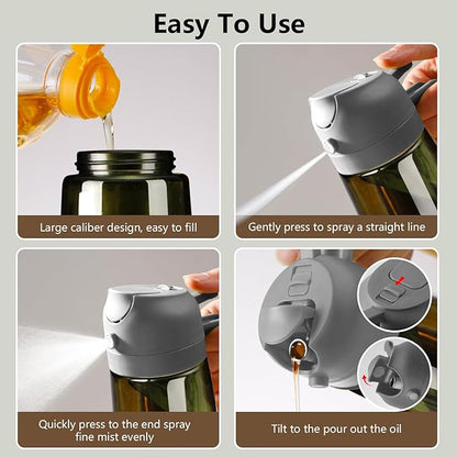 SWEET VIEW 2PCS Olive Oil Dispenser and Oil Sprayer – 16oz/470ml Glass Light-Proof Oil Pourer for Kitchen Air Fryer, Cooking, Salad, and BBQ, with Stickers - Image 2