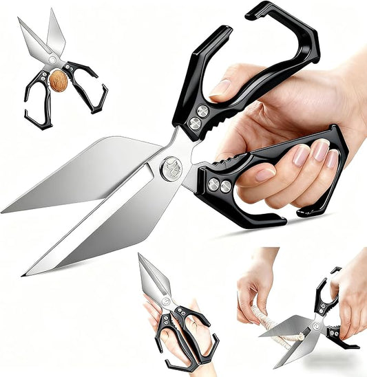 Seattleget Multifunctional Heavy-Duty Kitchen Shears,Chicken Bone Scissors,Japanese Style High Carbon Steel Cooking Scissors,Poultry Shear,Poultry Shear,for Meat,Seafood and Bone Cutting(Black)
