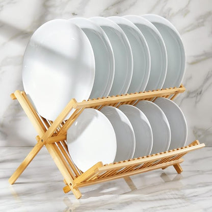 RoyalHouse Premium Natural Bamboo Dish Rack, Collapsible Dish Drainer, Foldable and Compact Dish Drying Rack for Kitchen Counter - Image 3