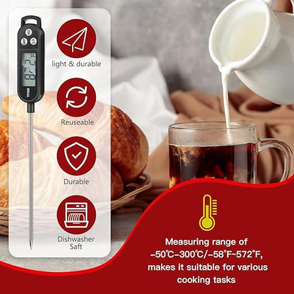 Copkim 12 Pcs Meat Food Thermometer Food with Probe Water Liquid Instant Read Digital Thermometer Kitchen Cooking Supplies for Cooking BBQ Milk Yogurt (Black) - Image 6