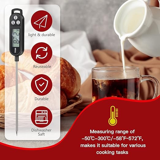 Copkim 6 Pcs Meat Thermometer Food Thermometer with Probe Water Liquid Instant Read Digital Thermometer Cooking Thermometer Supplies BBQ Kitchen Thermometer for Cooking Milk Yogurt (Black) - Image 4