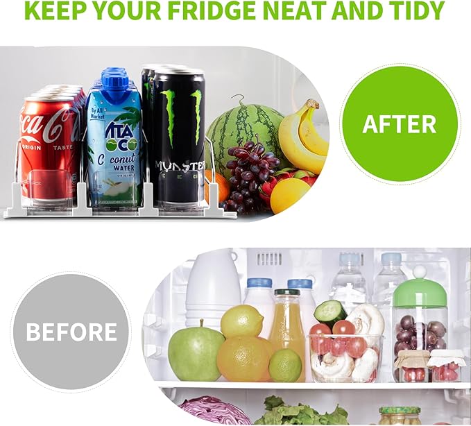 Drink Organizer for Fridge, Soda Can Dispenser for Refrigerator, Automatic Drink Dispenser for Fridge Holds up to 15 Cans, 3 Row - Image 3