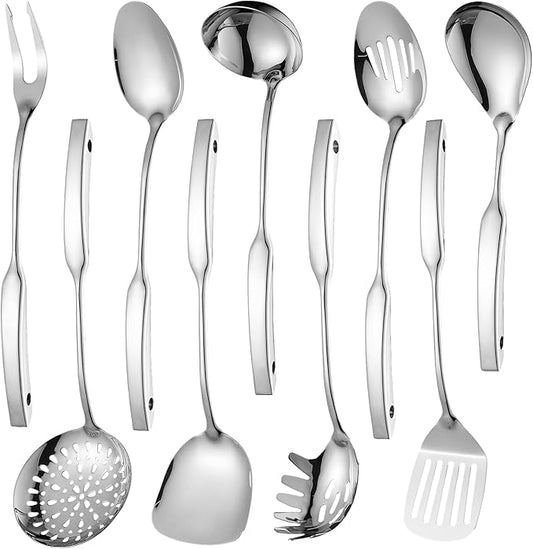 9PCS Silverware Set for 304 Stainless Steel Kitchen Utensils Set Cooking Utensil Set, 15 Inches All Metal Cooking Tools Wok Kitchen Cookware Set with Spatula Useful Pots and Pans Accessories by IzurokBuynow