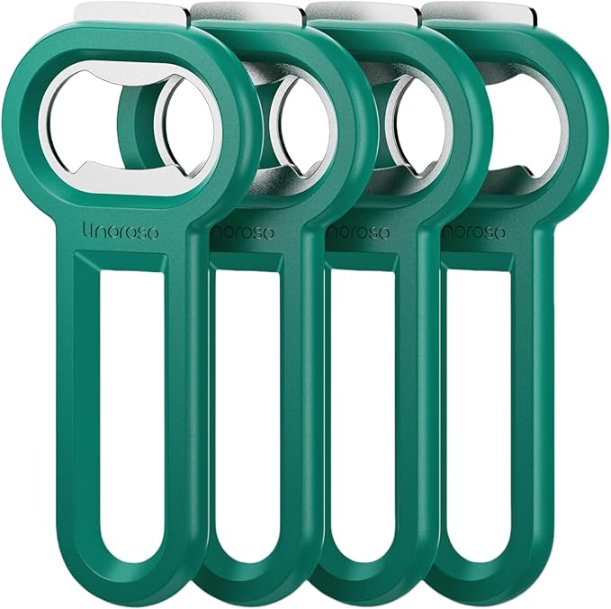Linoroso Magnetic Bottle Opener Pop Can Opener for Refrigerator, Beer Bottle Opener and Soda Can Opener with Cap Catcher, Portable Beer Opener for Bartender, Home, Restaurant, Bar Tools, 4 Pack, Green