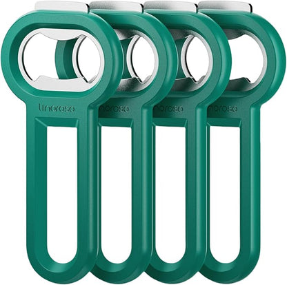 Linoroso Magnetic Bottle Opener Pop Can Opener for Refrigerator, Beer Bottle Opener and Soda Can Opener with Cap Catcher, Portable Beer Opener for Bartender, Home, Restaurant, Bar Tools, 4 Pack, Green