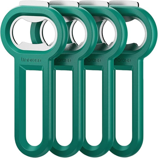 Linoroso Magnetic Bottle Opener Pop Can Opener for Refrigerator, Beer Bottle Opener and Soda Can Opener with Cap Catcher, Portable Beer Opener for Bartender, Home, Restaurant, Bar Tools, 4 Pack, Green