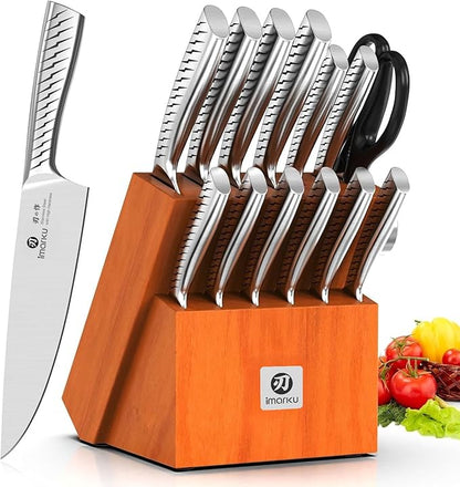 imarku® Knife Set,14-Piece Knife Sets for kitchen with block,Premium One-Piece Kitchen Knife Set with Sharpener,High Carbon Stainless Steel Knives Set for Kitchen,Silver,Dishwasher Safe by imarku
