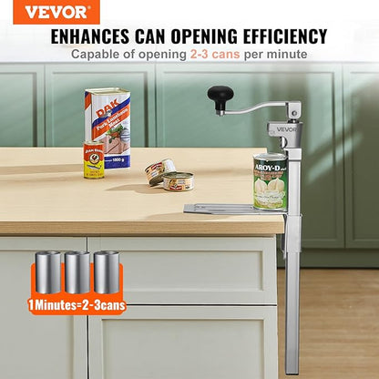 VEVOR Commercial Can Opener, Heavy-Duty Manual Tabletop Cans Opener for Cans Up to 15.75 in Height, Height-Adjustable Professional Can Openers Fixed with Screws, for Restaurant, Hotel, and Food Store