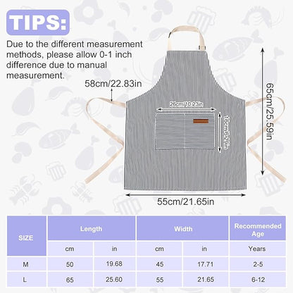 2 Pack Stripes Kids Apron, Kids Cooking Aprons with 2 Pockets, Cute Aprons for Cooking for Boys and Girls