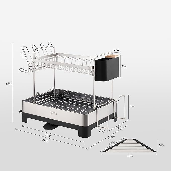 SUNLY 2 Tier Dish Drying Rack, Extra Large Dish Rack, Multifunctional Large Dish Drainers for Kitchen Counter, 304 Stainless Steel Kitchen Drying Rack, Bowl Drying Rack, Extendable Drain Spout, Black - Image 6