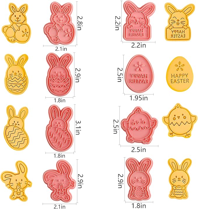 Easter Cookie Cutters Set, 8 Pcs Cookie Cutter with Plunger Stamps, 3D Cookie Stamps for Easter Biscuit Snacks Cheese Baking