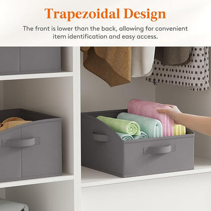 Lifewit Trapezoid Closet Storage Bins for Shelf, 6 Packs Non-woven Closet Organizer Baskets with Handles, Foldable Clothes Containers Boxes for Clothing, Book, Purse, 16L, Medium, Gray