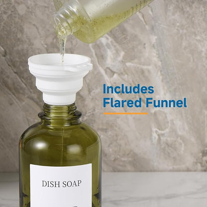 Glass Soap Dispenser with Pump, Dish and Hand Soap Dispenser for Kitchen Bathroom Set, Clear Glass Dispenser Set of 2 Pack with 18 Stickers Funnel Bamboo Tray 500ml 18oz Green - Image 3