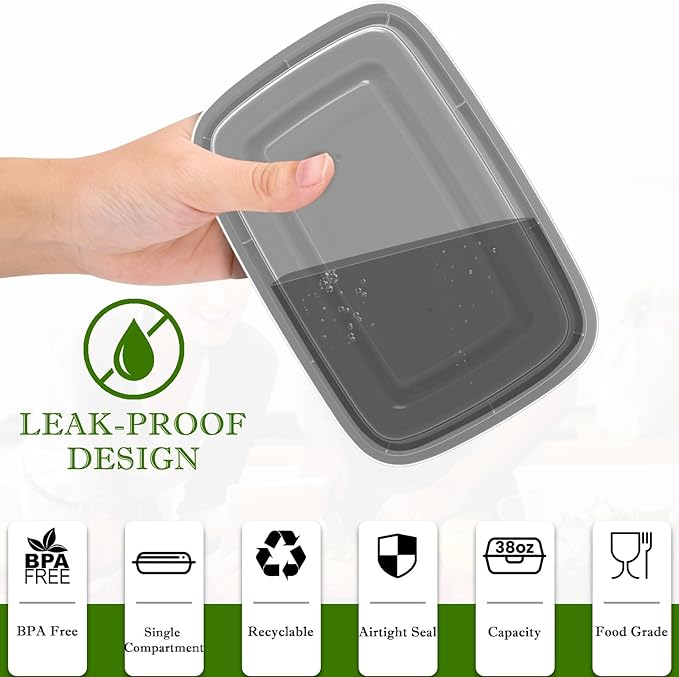 RANLITTLE Meal Prep Containers Reusable 38oz - Food Prep Containers with Lids 50 Pack, Disposable To Go Food Containers, Leakproof, Stackable, Takeout, BPA-Free, Microwave/Freezer Safe - Image 2