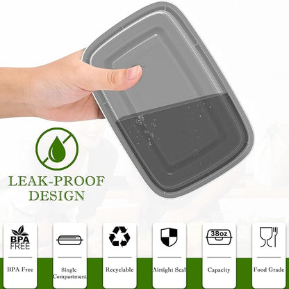 RANLITTLE Meal Prep Containers Reusable 38oz - Food Prep Containers with Lids 50 Pack, Disposable To Go Food Containers, Leakproof, Stackable, Takeout, BPA-Free, Microwave/Freezer Safe - Image 2