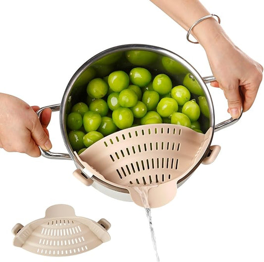 Silicone Pot Strainer, Emptycolor Adjustable Clip On Strainer for Pots Pans, Heat Resistant Pot Drainer, Kitchen Pasta Colander for Vegetables and Noodles (Light Tan) by Unknown