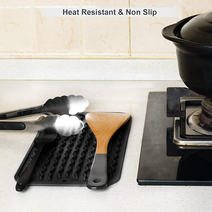 ZLR 2 Pcs Silicone Sponge Holder & Sink Caddy Tray (6" x 12") - Narrow Dish Drying Mat for Kitchen Counter - Waterproof Soap Dispenser Organizer, Non-Slip Bathroom Vanity Tray (Black) - Image 4
