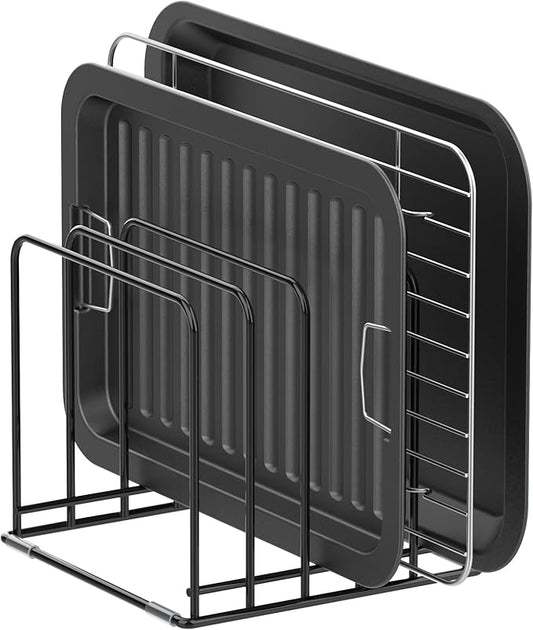 KORRTFID Kitchen Cabinet Organizer, Steel Cookware Holder, Divided Holder with 5 Slots for Skillets Baking Tray and Chopping Board Rack - Baking Pan Holder Storage (1 PC) by KORRTFID