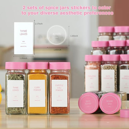 Pink Spice Jars with Label，4oz Seasoning Containers, Glass Spice Bottles with Shaker Lids,Funnel, Chalk Pen (Pink, 48) - Image 2