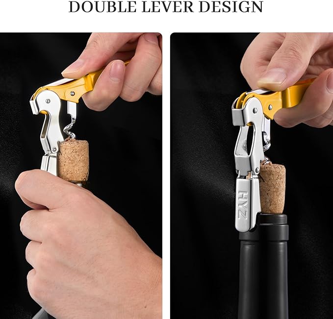 HYZ 2-Pack Wine Opener Waiter Corkscrew, Professional Wine Key for Servers, Bartender with Foil Cutter, Manual Wine Bottle Opener Double Hinged (Yellow) - Image 6