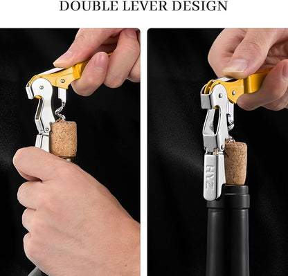 HYZ 2-Pack Wine Opener Waiter Corkscrew, Professional Wine Key for Servers, Bartender with Foil Cutter, Manual Wine Bottle Opener Double Hinged (Yellow) - Image 6