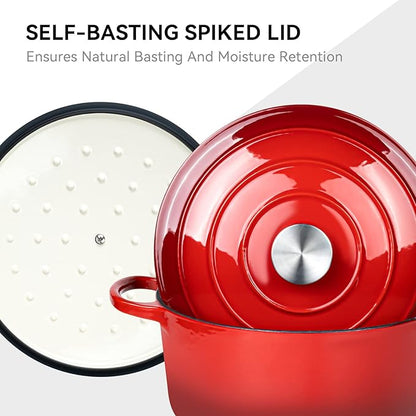 Miereirl 6 Quart Enameled Dutch Oven Pot with Lid, Cast Iron Dutch Oven with Dual Handles for Bread Baking, Cooking, Non-stick Enamel Coated Cookware (Red) - Image 3