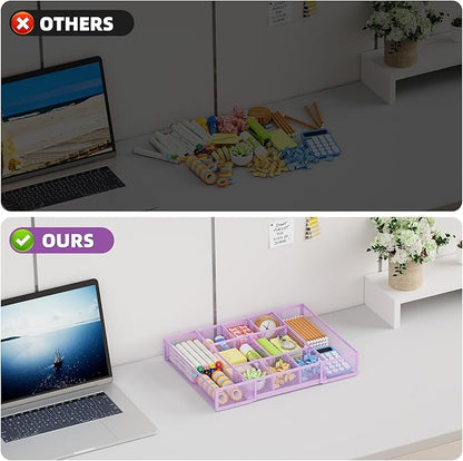 Marbrasse Expandable Desk Drawer Organizer, Mesh Drawer Organizer Tray with 10 Adjustable Compartments, Desk Organizers and Accessories for Office Supplies, Makeup & Vanity (Expandable-Purple) - Image 8