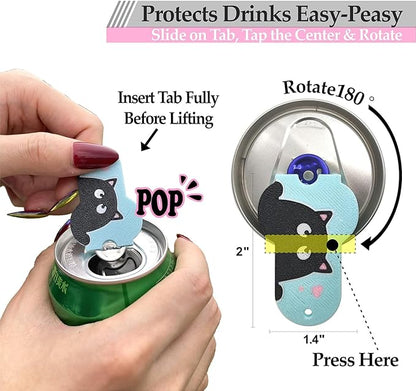 Soda Can Tab Opener Mini Soda Can Cover Easy Tab Opener and Drink Protector Cute Beverage Barricade Soda Protector for Beer,Coke,Aluminum Cans at Party,BBQ, Beach(Cat Face Blue)