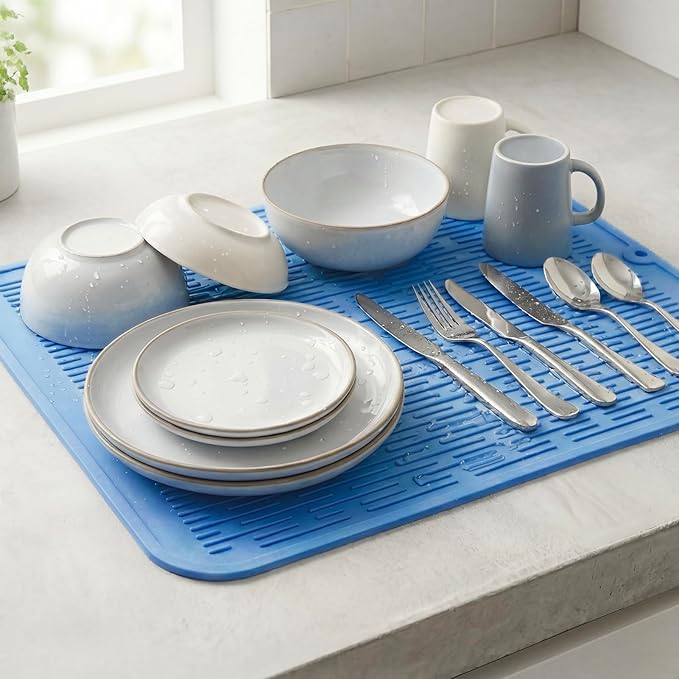 MicoYang Silicone Dish Drying Mat for Multiple Usage,Easy clean,Eco-friendly,Heat-resistant Silicone Mat for Kitchen Counter or Sink,Refrigerator or Drawer Liner Lichen BlueL XL 18 inches x 16 inches - Image 6
