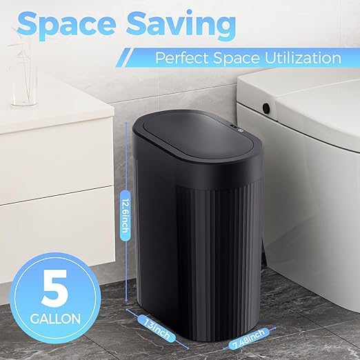 jinligogo 2 Pack 5 Gallon Bathroom Trash Can with Lid, Automatic Motion Sensor Black Trash Can, Touchless Slim Waterproof Garbage Bin for Kitchen, Bedroom, Office, and Bathroom - Image 3