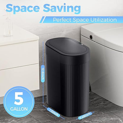 jinligogo 2 Pack 5 Gallon Bathroom Trash Can with Lid, Automatic Motion Sensor Black Trash Can, Touchless Slim Waterproof Garbage Bin for Kitchen, Bedroom, Office, and Bathroom - Image 3