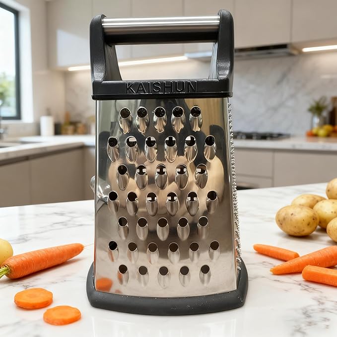 Kaishun Professional Cheese Grater, 4-Sided Stainless Steel Box Grater, Food Shredder for Cheese, Parmesan, Vegetable, Black - Image 7