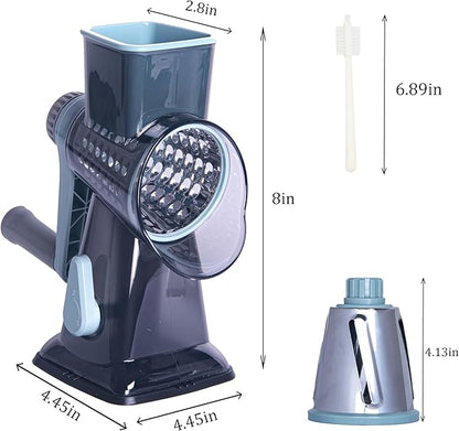 Rotary Cheese Grater Cheese Shredder, Cheese Grater Handheld with Strong Suction Base,Kitchen Vegetable Slicer 3 Replaceable Stainless Drum Blades for Fruit, Food, Nuts,Easy to Use Clean (Blue) - Image 2
