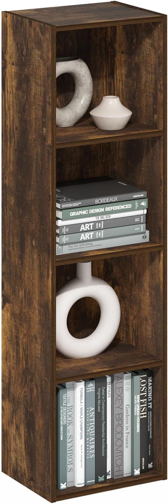 Furinno PASIR Book Shelf, 4-Tier Modern Bookshelf, Open Shelves Bookcase 9 x 12 x 42, Easy Assembly, for Living Room, Bedroom, Home Office, Amber Pine by Furinno-FitsYourSpaceFitsYourBudget