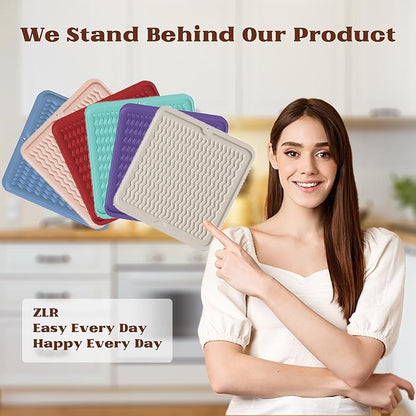 ZLR Silicone Dish Drying Mat 12" x 12" Square - Small Heat Resistant Trivet & Countertop Protector for Air Fryer, Coffee Maker - Waterproof Kitchen Drain Pad for Cups, Fruit (Milk White) - Image 7