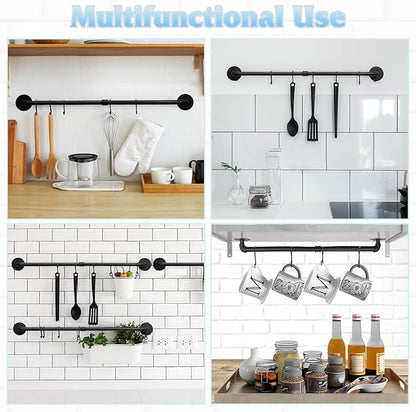 32 inch Pot Rack Wall Mounted Pan Hangers for Kitchen, Industrial Pipe Utensils Hanging Rail Iron Detachable Storage Organizer Lids Holder with 8 S Hooks, Black - Image 7