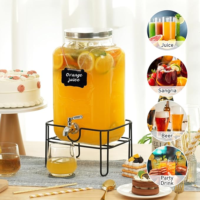 Bululuo Glass Drinks Dispenser for Parties, 2 Gallon Beverage Dispenser with Stand for Juice and Iced Tea, Water Jug Dispenser for Lemonade, Party Essential Beverage Pitcher with Spout - Image 6