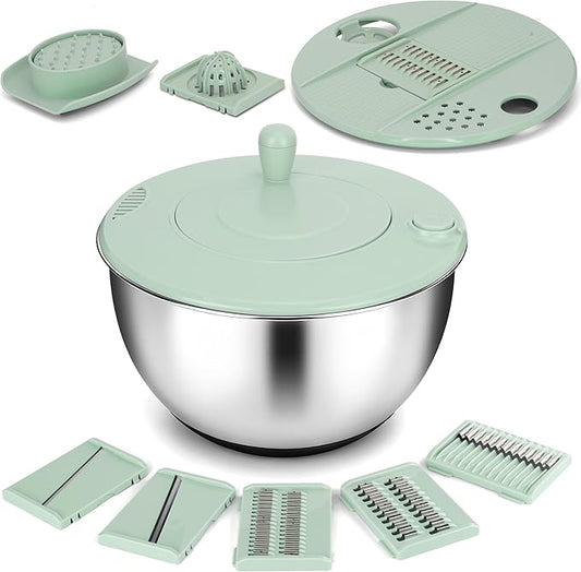 Unokit Stainless Steel Salad Spinner - Large Spinner with Non-Slip Base and 5 Blade Slicers, Dishwasher Safe Lettuce Spinner for Efficient Salad Preparation and Food Washing in Kitchen by Unokit